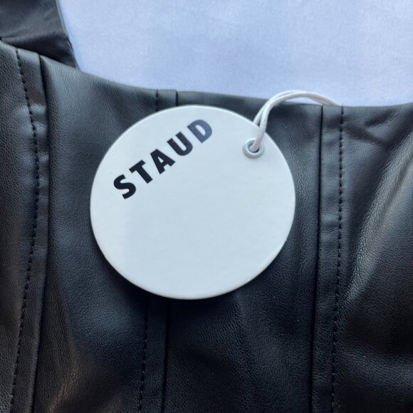 NWT STAUD BLACK CROPPED WELLS FAUX-LEATHER TANK TOP - Picture 3 of 8